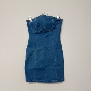 Rainbow Blue Strapless Denim Dress